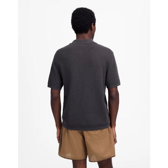 NWT Madewell Open-Stitch Button-Up Sweater Polo In Soft Charcoal Size XL - Picture 2 of 7